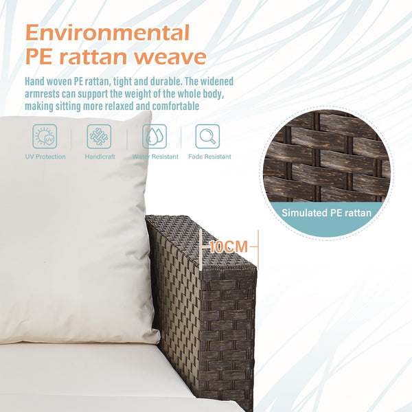 AOUXIN 3 Pieces Rattan garden furniture Patio Furniture Sets All Weather Outdoor Sectional Patio Sofa Manual Weaving Wicker Rattan Corner Sofa with Grey Cushions and Glass Table