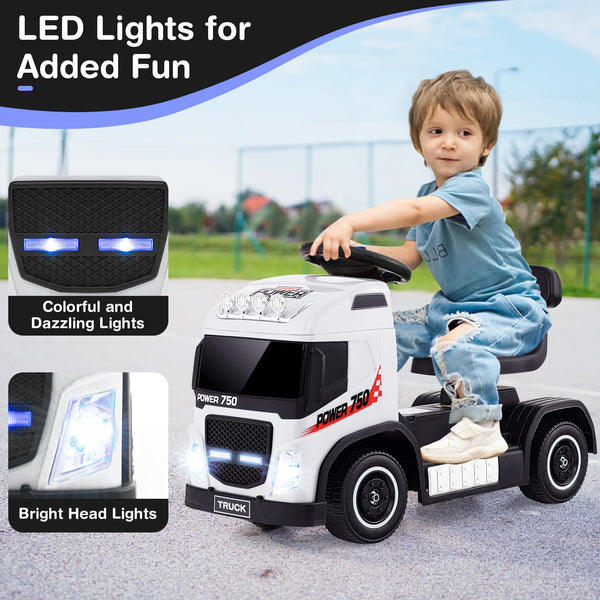 GYMAX Kids Ride on Car, 6V Battery Powered Toy Car with Height Adjustable Seat, Music, Lights, Horn Sound, Forward & Backward, Children Electric Truck for Boys Girls (White)