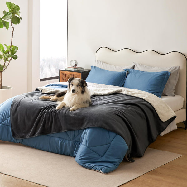 Lesure Waterproof Fleece Blanket Washable - 152x203cm Ultra Soft Grey Dog Blanket Over Sofa Bed Garden, Twin/Double Throw with Soft Plush, Fit All Season