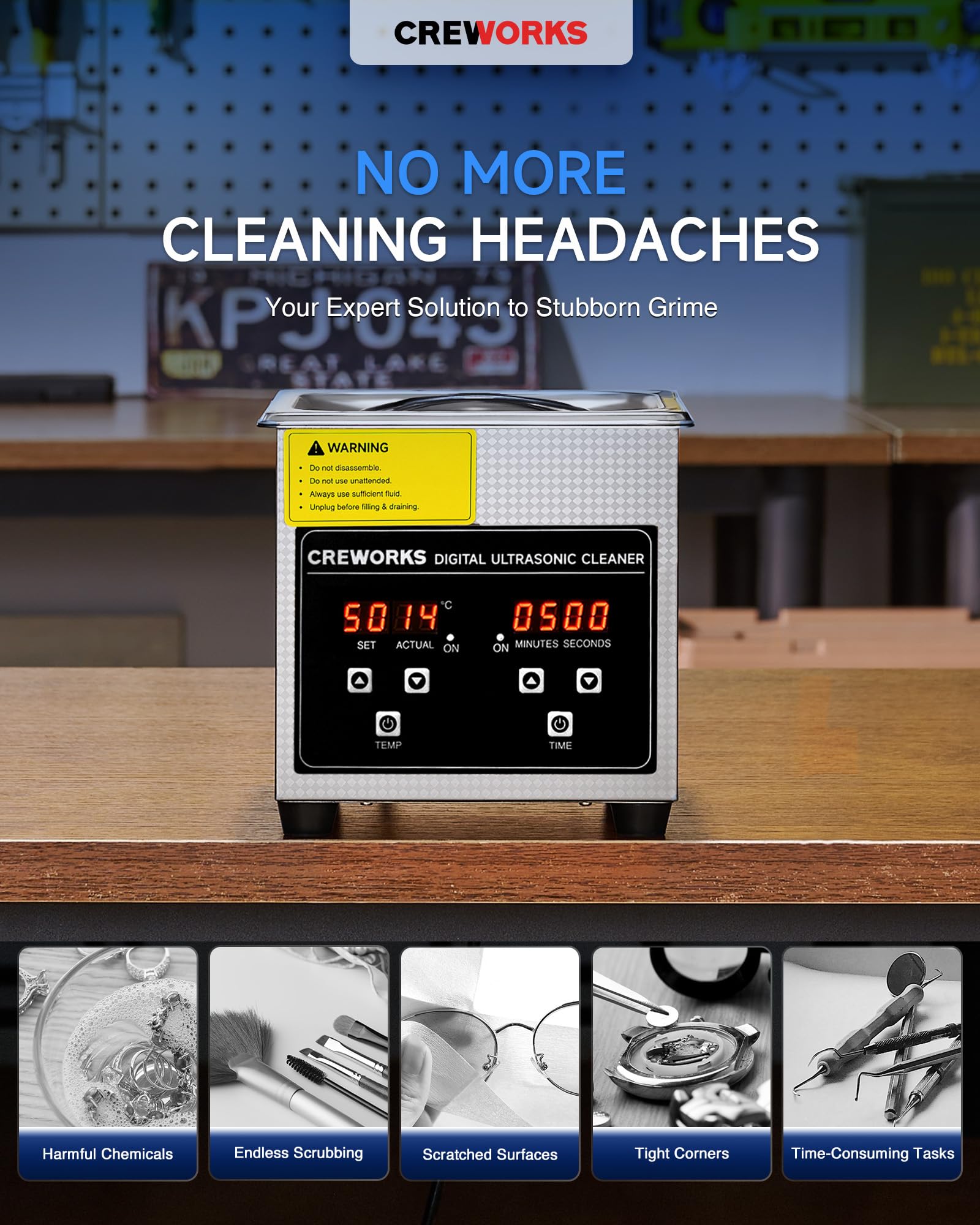 CREWORKS 6L Digital Ultrasonic Cleaner, 1.6 gal. Ultrasonic Cleaning Machine with Degas & Gentle Modes, 180W Professional Ultrasound Cleaner with 300W Heater and Timer for Glasses