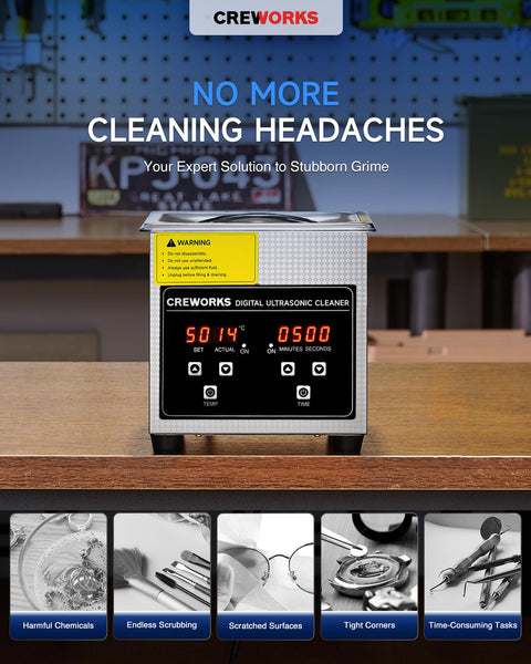 CREWORKS 6L Digital Ultrasonic Cleaner, 1.6 gal. Ultrasonic Cleaning Machine with Degas & Gentle Modes, 180W Professional Ultrasound Cleaner with 300W Heater and Timer for Glasses