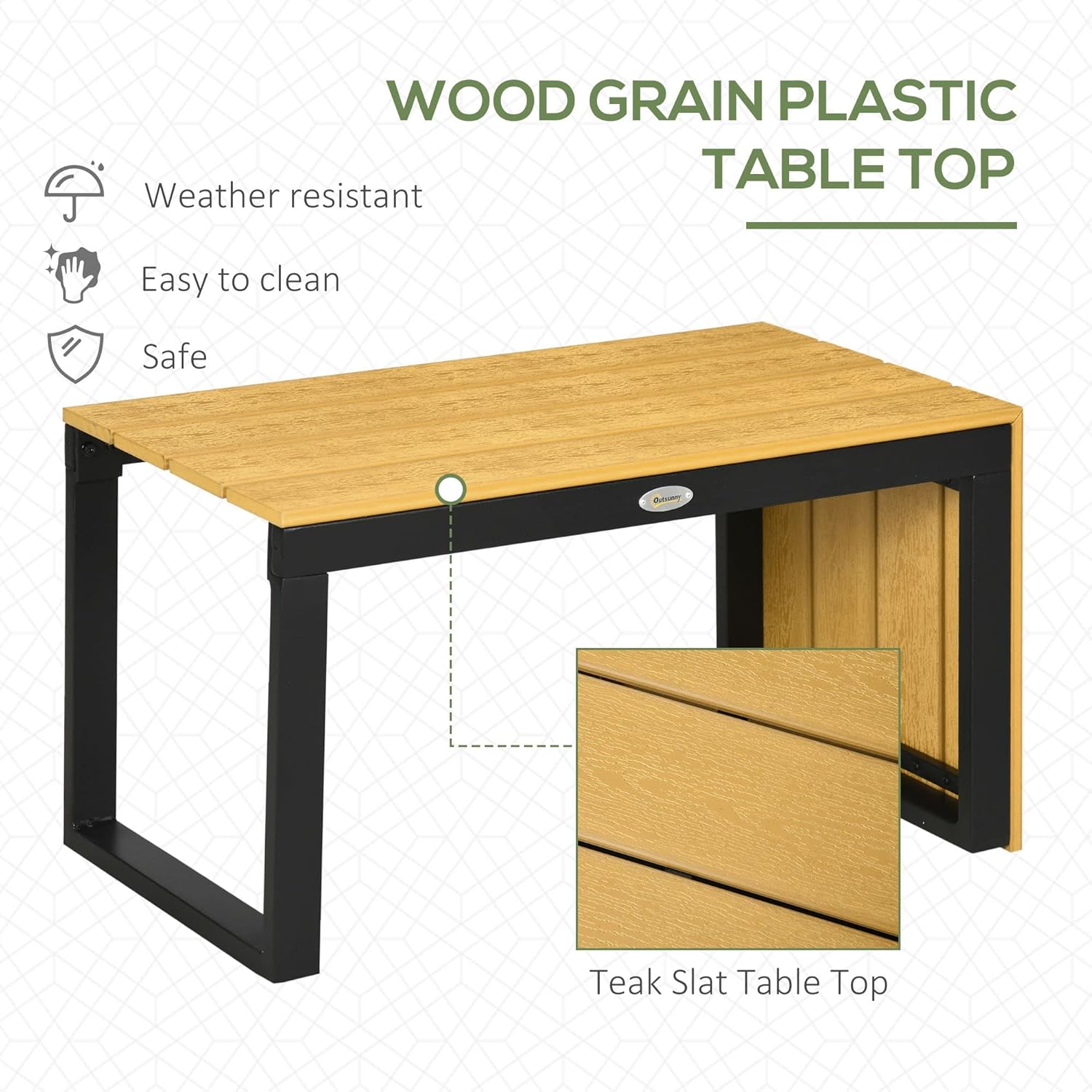 Outsunny 3 Pieces Patio Furniture Set, Outdoor Garden Sofa Conversation Set w/Padded Cushions, Wood Grain Plastic Top Table and Side Panel, Dark Grey