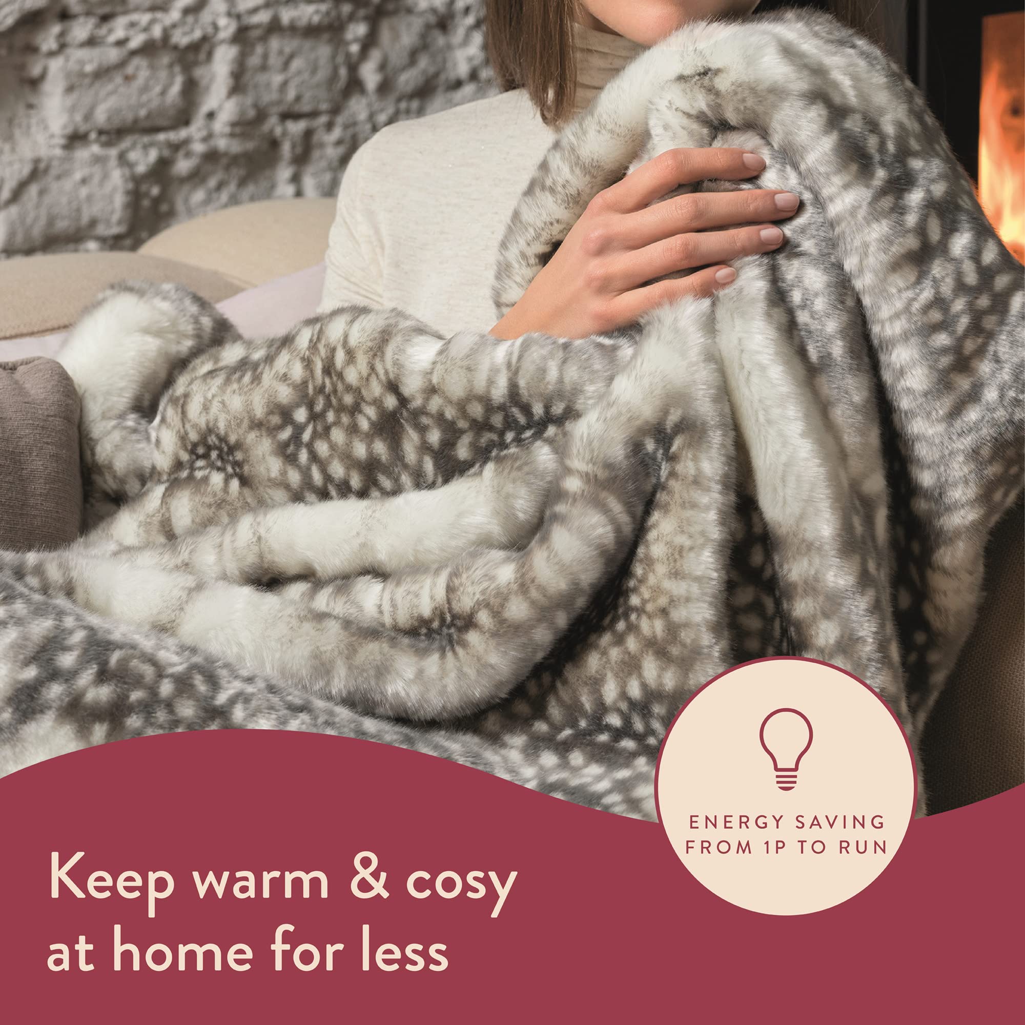 Dreamland Hygge Days Electric Blanket – Heated throw - Zebra, Luxury Faux Fur, 5-minute Fast heat up, 6 temperature settings, 1/3/9-hour auto timer, Electric throw, Machine Washable, 160x120cm