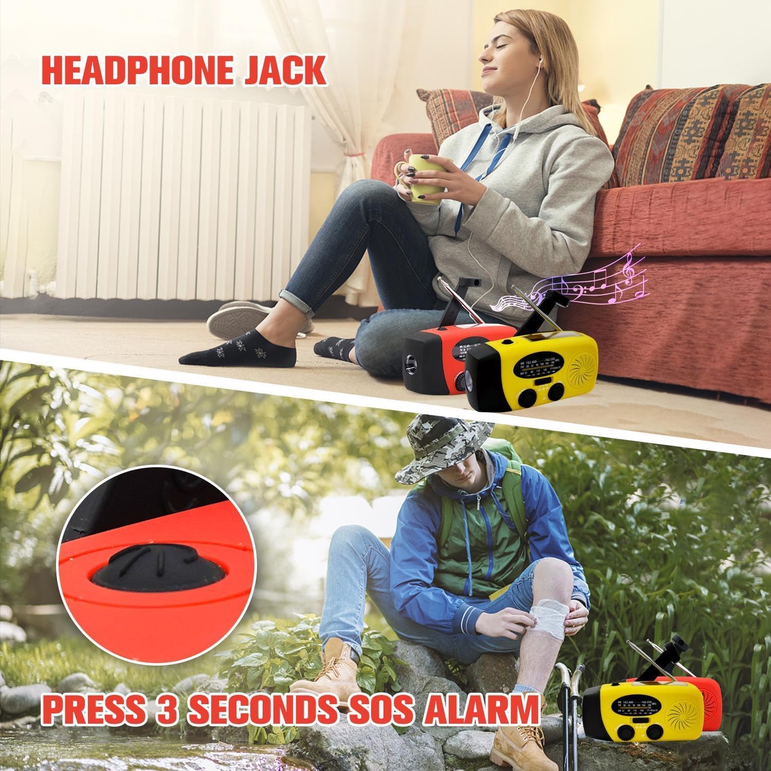 iRonsnow Solar Emergency Hand Crank Weather Radio, Portable Self Powered NOAA AM/FM Radios with SOS Alarm LED Flashlight 2000mAh Smart Phone USB Charger for Camping (Red)