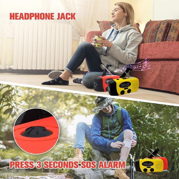 iRonsnow Solar Emergency Hand Crank Weather Radio, Portable Self Powered NOAA AM/FM Radios with SOS Alarm LED Flashlight 2000mAh Smart Phone USB Charger for Camping (Red)