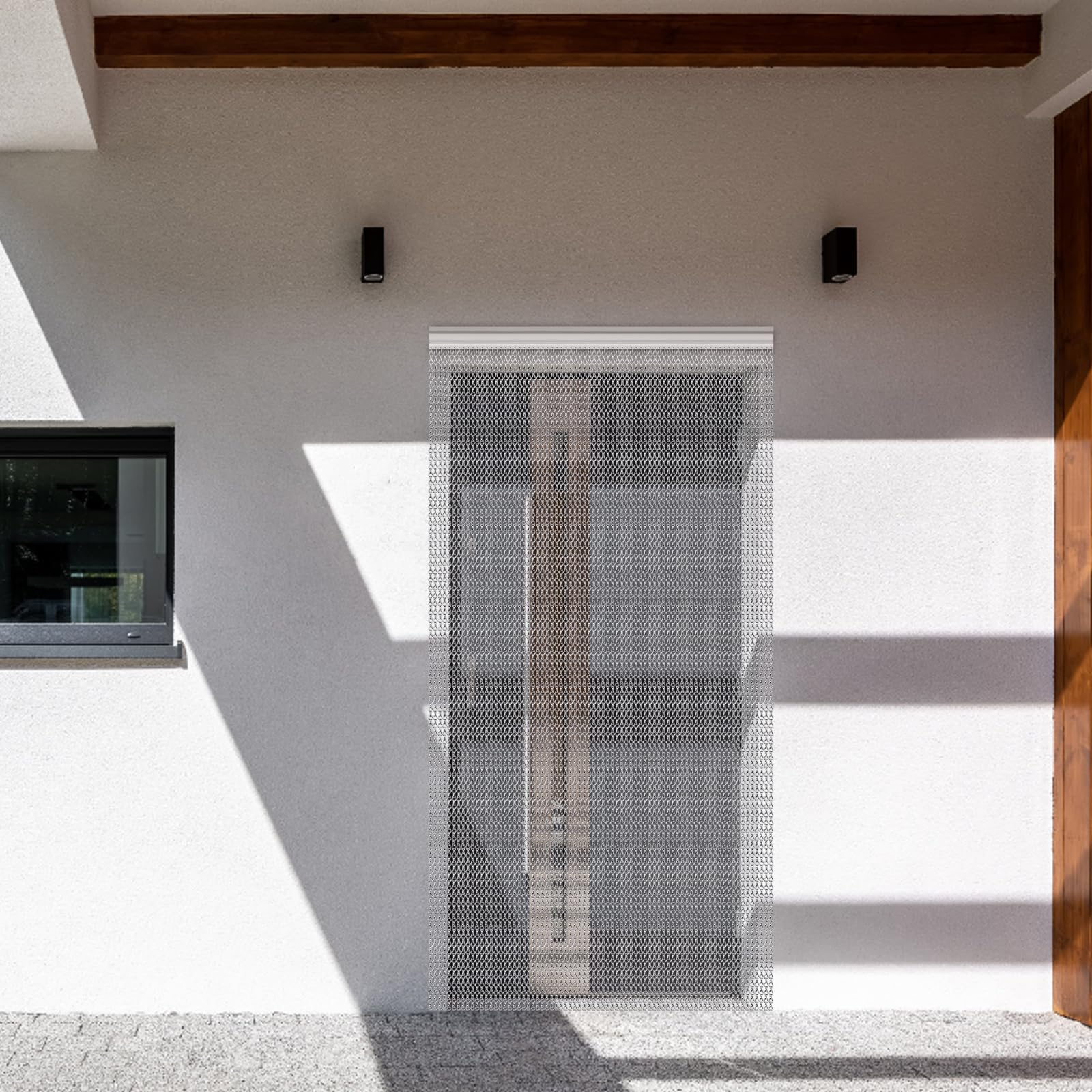 Gluwoer Aluminium Chain Curtain 90 x 200cm Metal Door Fly Screens Insect Control Curtain for Doorways (Silver)