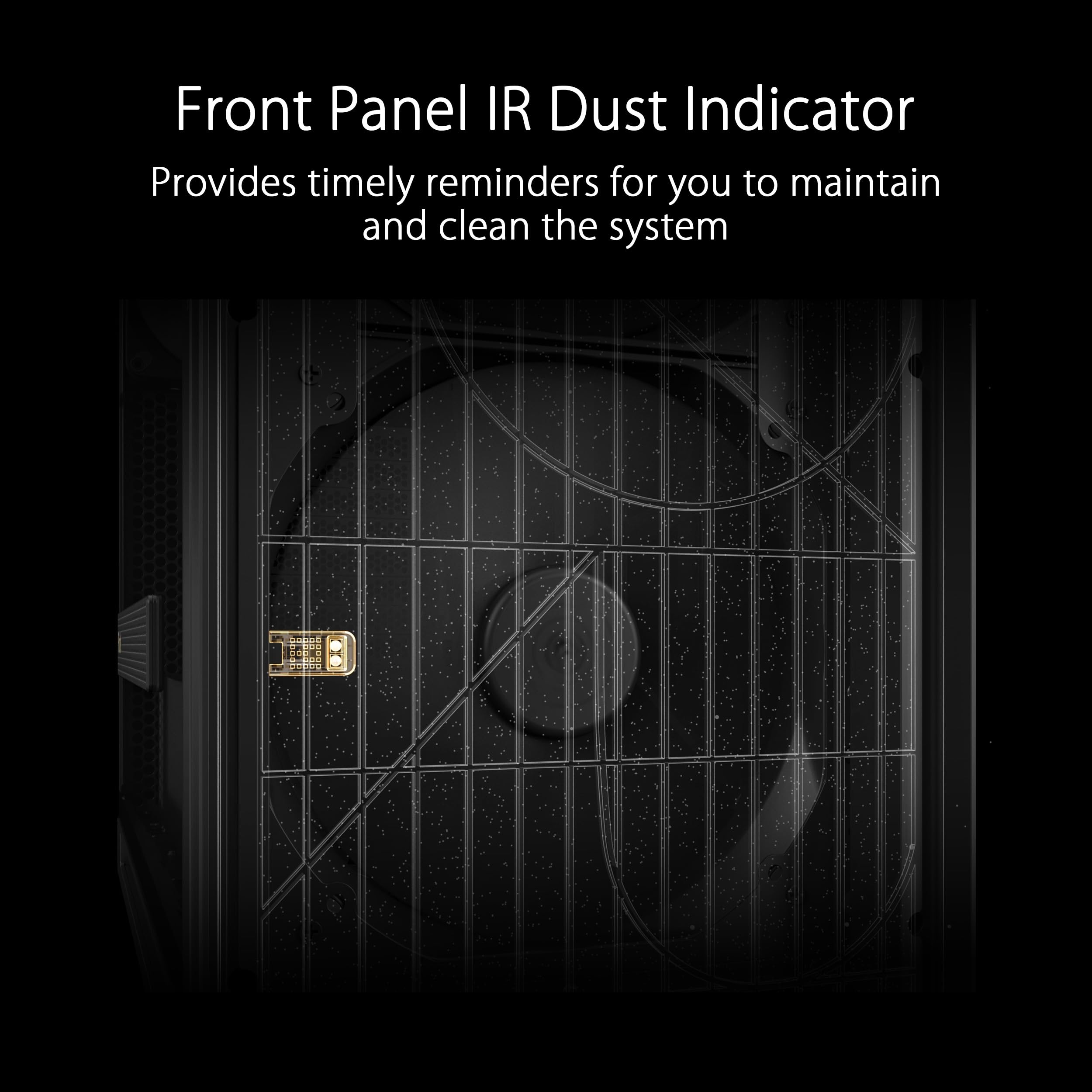 ASUS ProArt PA602 E-ATX computer case, 420 mm radiator support, one 140 mm and two 200mm pre-installed system fans, front panel IR dust indicator, power lock latch, tool-less PCIe mounting