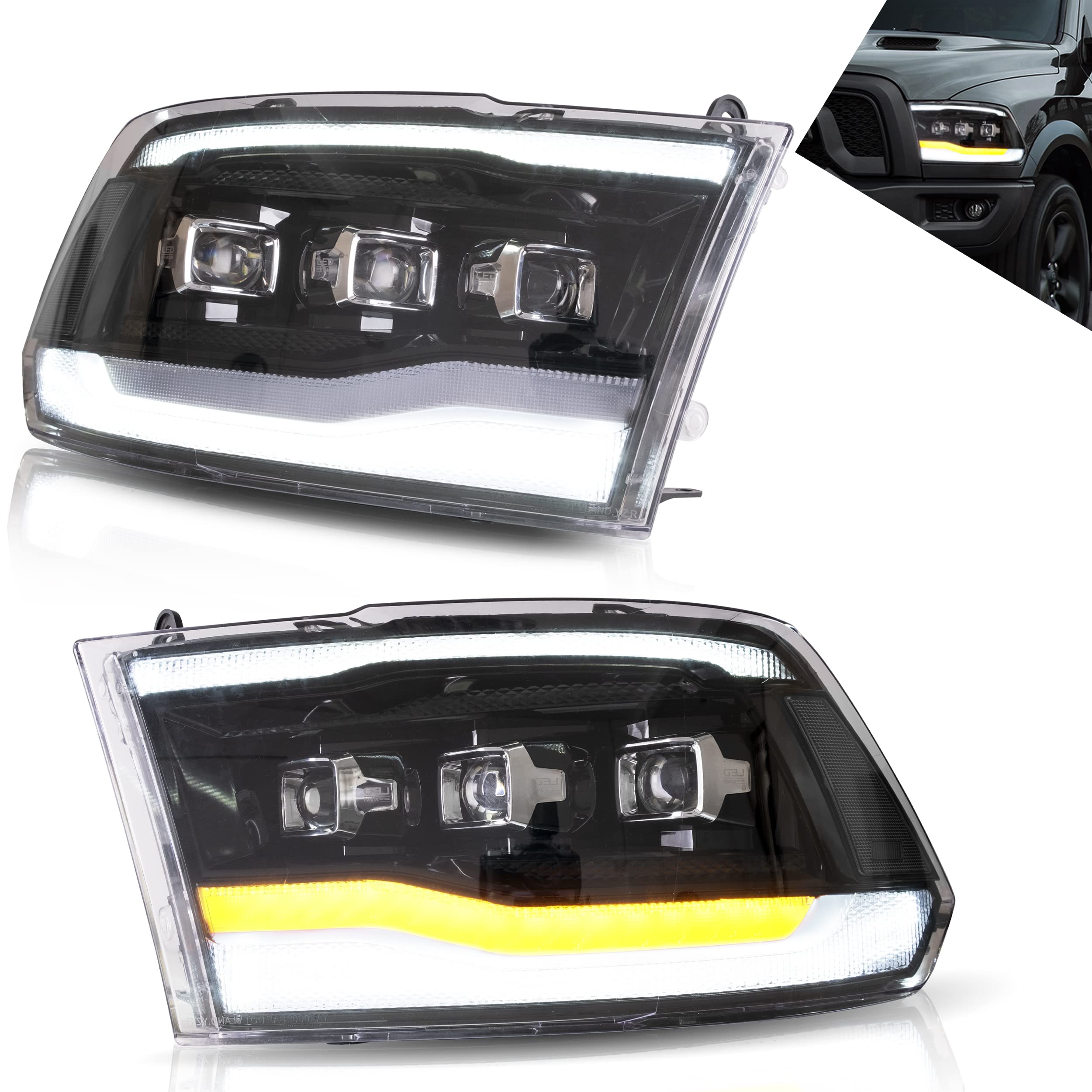 VLAND Headlights Compatible with 2019 2020 Do-dge Ram 1500 Tradesman, Bighorn, Laramie, Rebel Headlights, Pair (Driver and Passenger Side), Clear