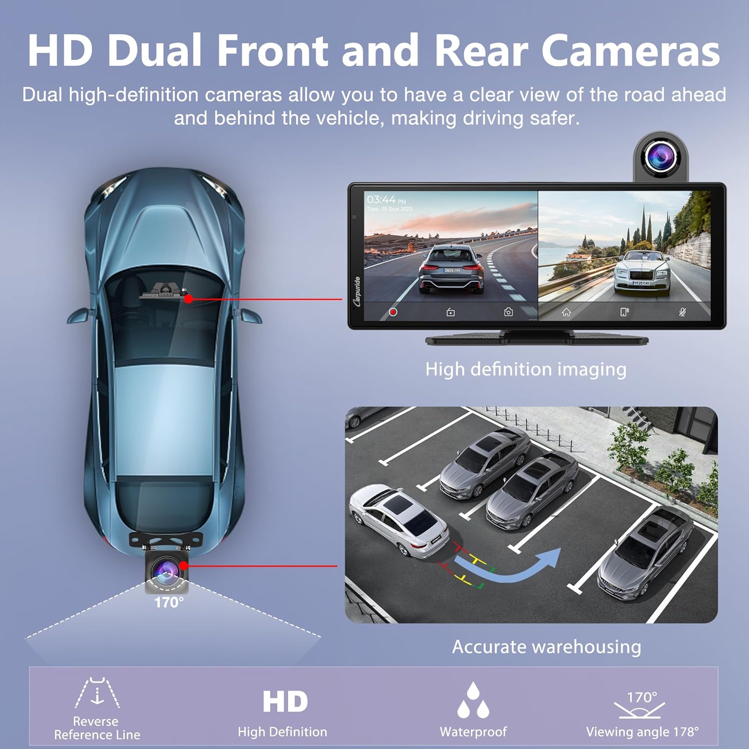 Carpuride Wireless Carplay & Android Auto with Dash Cam - 10.26" HD IPS Touch Car Play Screen for Car, 4K Front & 1080P Rear Camera, Loop Recording, Bluetooth Audio, Mirror Link, GPS, Siri