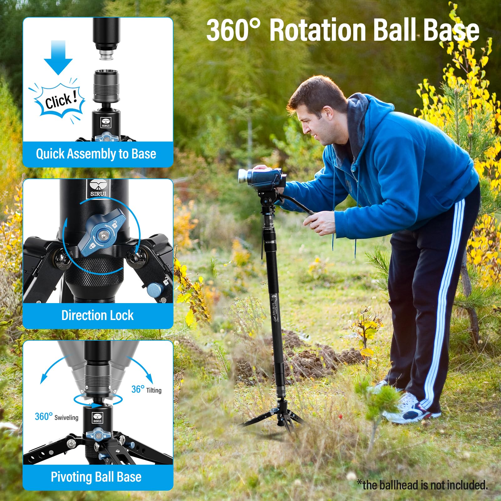 SIRUI SVM-145 Camera Monopod with Feet for Photography, 145cm Carbon Fibre Camera Monopod with Removable Tripod Stand Base, for DSLR, Camcorder, Max Load 10kg