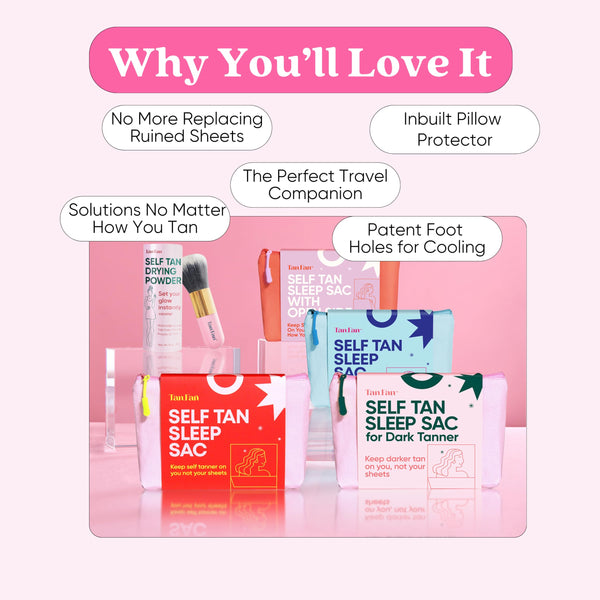 Tan Fan Self Tan Sleep Sac - Keep Sheets Clean From Fake Tan Stains - 100% Cooling Silky Poly Sleeping Sack - Wont Rub or Absorb Tanning Lotion -