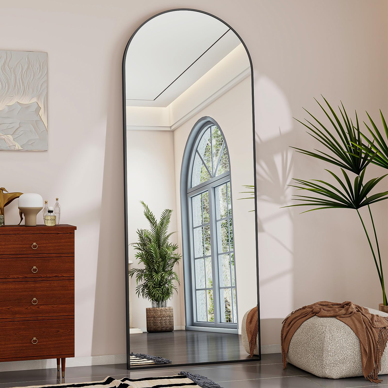 Koonmi 52 x161 cm Arch Mirror Full Length, Standing Full Body Dressing Mirror with Round Corners, Wall Mounted, Leaning, for Living Room, Black