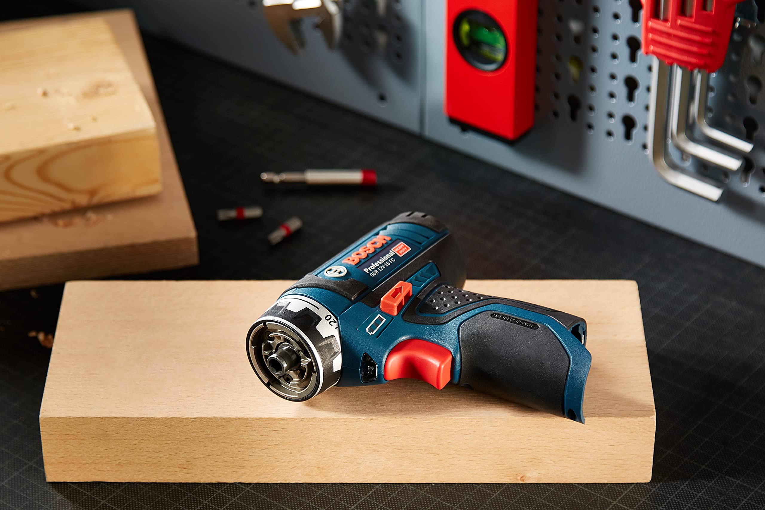 Bosch Professional 12V System Cordless Drill Driver GSR 12V-15 FC (2x battery GBA 12V 2.0Ah, Charger GAL 12V-40, 4x adapter (GFA 12-B, GFA 12-X, GFA 12-W, GFA 12-E, L-BOXX 102)
