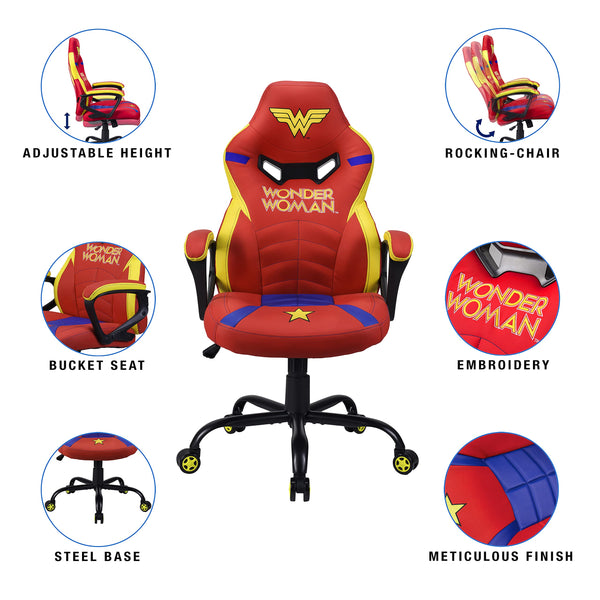 Subsonic Joker - Gaming chair or office chair, adult gamer chair, comfortable seat, integrated headrest, adjustable armrests and height, ergonomic backrest - Black