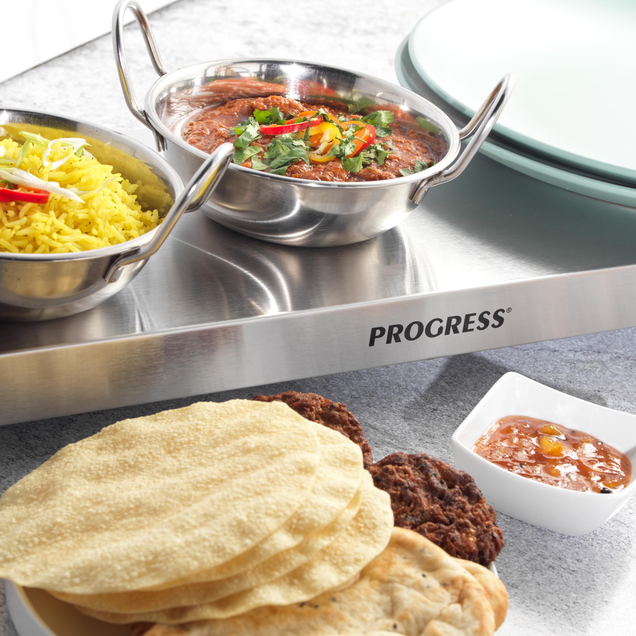 Progress EK2610P Cordless Hot Plate, Large Food Warming Tray, Plate Warmer, Portable Buffet Server Tray, 1200W, Non-Slip, 15 Minute Charge Time, Keeps