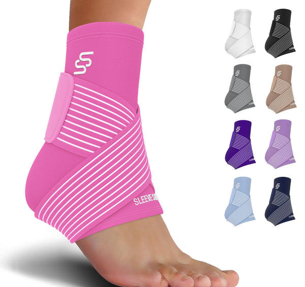 Sleeve Stars Ankle Brace for Sprained Ankle, Plantar Fasciitis Relief Ankle Support for Women & Men, Ankle Compression Sleeve w/Strap, Achilles Tendonitis Brace, Foot Brace Wrap (Single/Hot Pink)