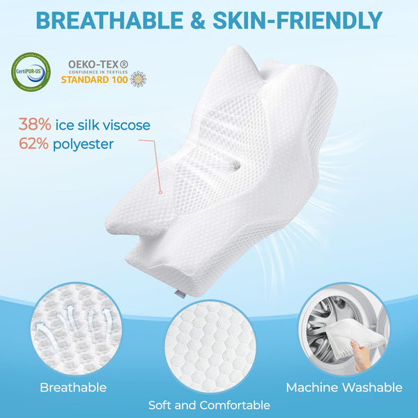 Elviros Cervical Memory Foam Pillow for Neck Pain Orthopedic Neck Pillow for Shoulder Pain Ergonomic Head Neck Support Pillow for Side/Back/Stomach