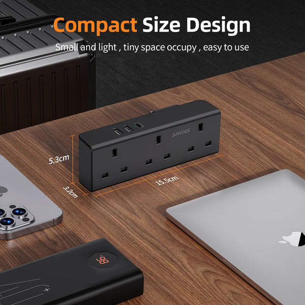 Multi Plug Extension with USB C Slot, 3 Way Plug Wall Charger Socket, Multi Outlets Extender Adapter UK for School, Home, Kitchen, Office (White)