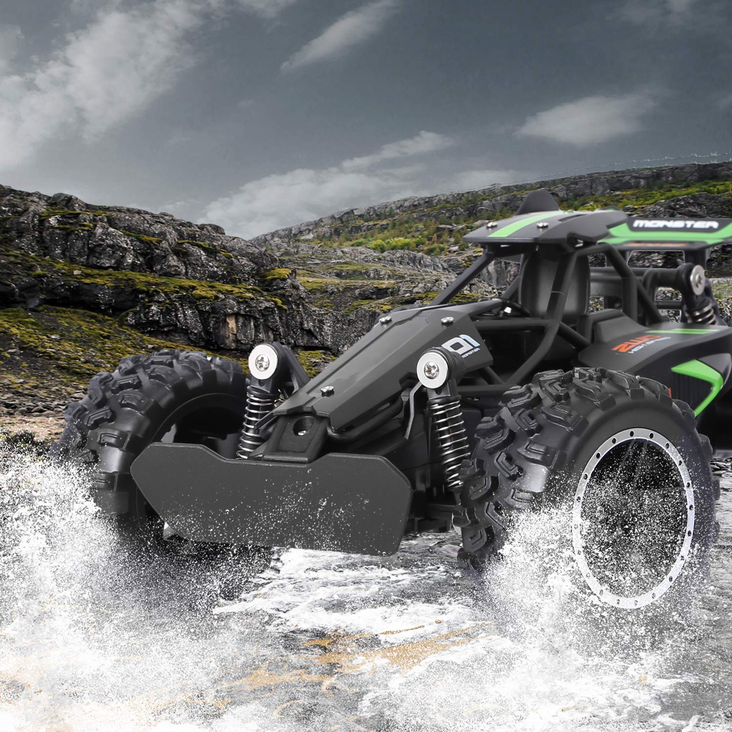 SZJJX Remote Control Cars – 2.4GHz High-Speed RC Car for Kids, 15KM/H+ 2WD Off-Road Car with 2 Rechargeable Batteries, Electric Remote Control Truck Toy for Boys & Girls Gifts (Green)