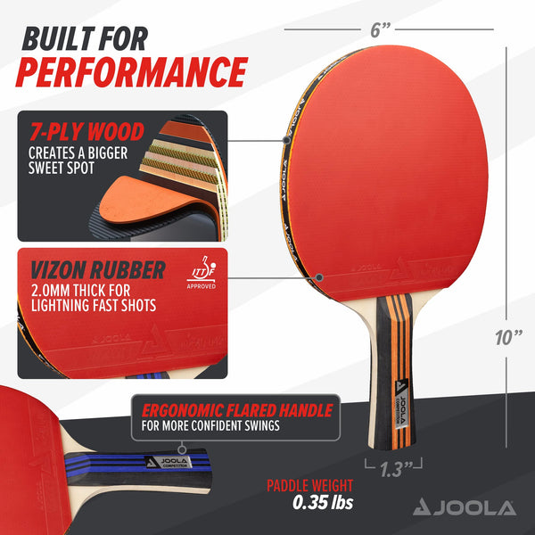 JOOLA Advanced Table Tennis Paddle Set - Includes 4 Ping Pong Paddles, 6 3-Star Ping Pong Balls & Carrying Case - for Intermediate Competitive