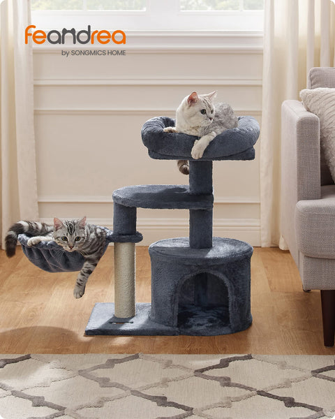 FEANDREA Cat Tree, Small Cat Tower, Kitten Scratching Post, Smoky Grey PCT59G