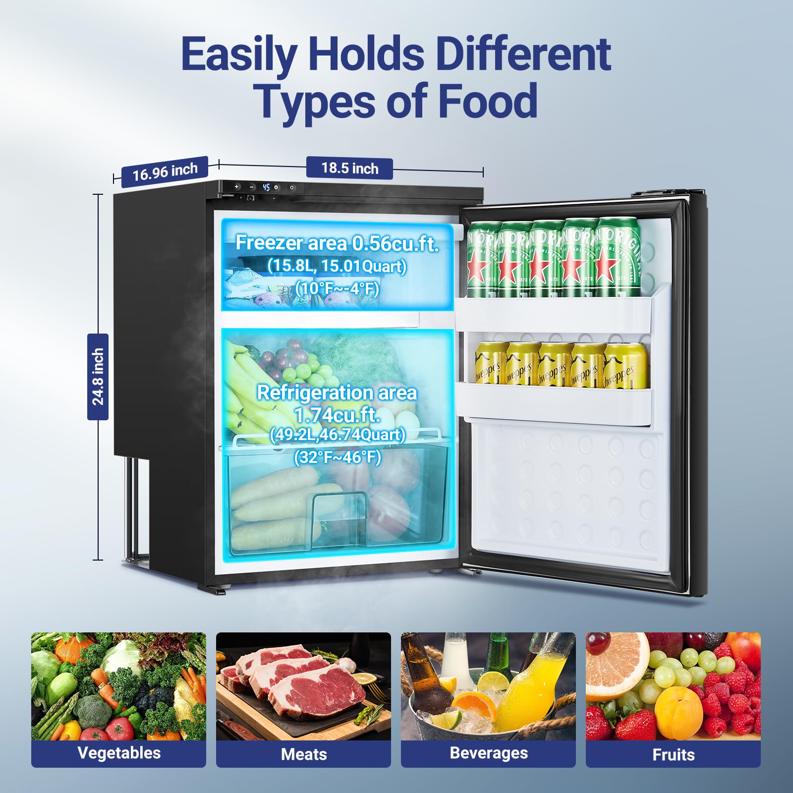 AAOBOSI 83L Campervan Fridge, Camping Refrigerator with APP Control, 12V Fridge Freezer for Campervan, Car, Truck, Boat, Motorhome, Travel