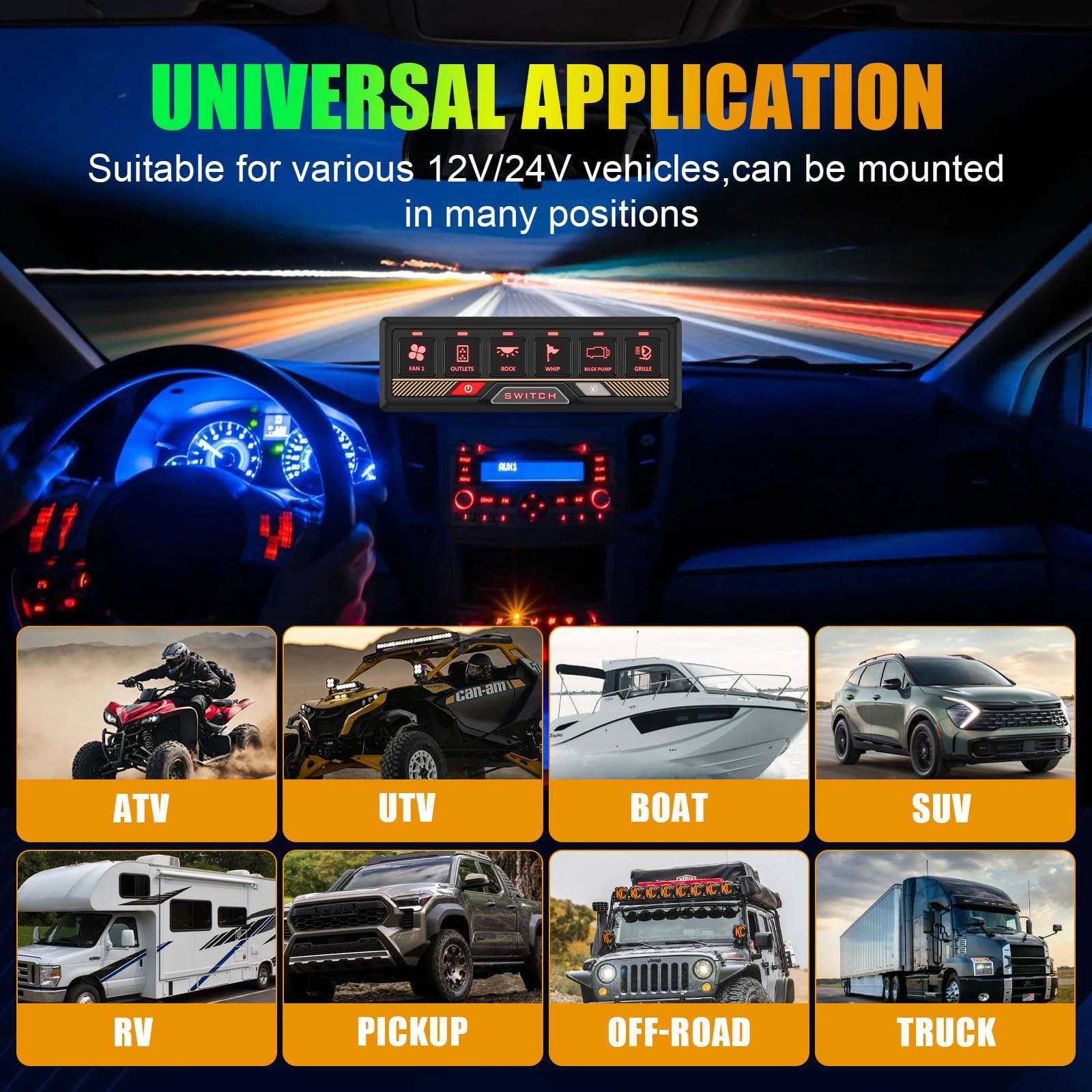 Chelhead RGB 6 Gang Switch Panel with APP Control, Universal Circuit Control Relay System, Multi-Function Bluetooth Remote Switch Panel, Compatible with Truck Boat SUV RV Trailer Marine ATV UTV