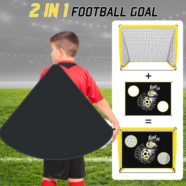 EXTFANS Football Goal for Kids, 2 In 1 Pop up football Net Goal Post for the Garden, 4 Ground Nails and Carry Bag, Kids Football Training Equipement