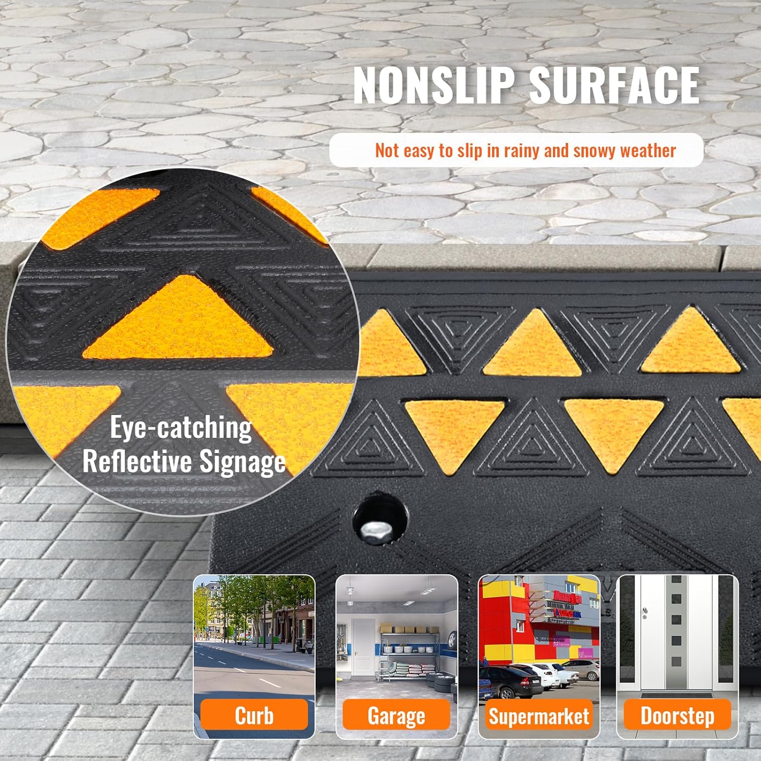 VEVOR Rubber Curb Ramp 2 Pack, 4.3" Rise Height Heavy-Duty 33069 lbs/15 T Capacity Threshold Ramps, Driveway Ramps with Stable Grid Structure for Cars, Wheelchairs, Bikes, Motorcycles