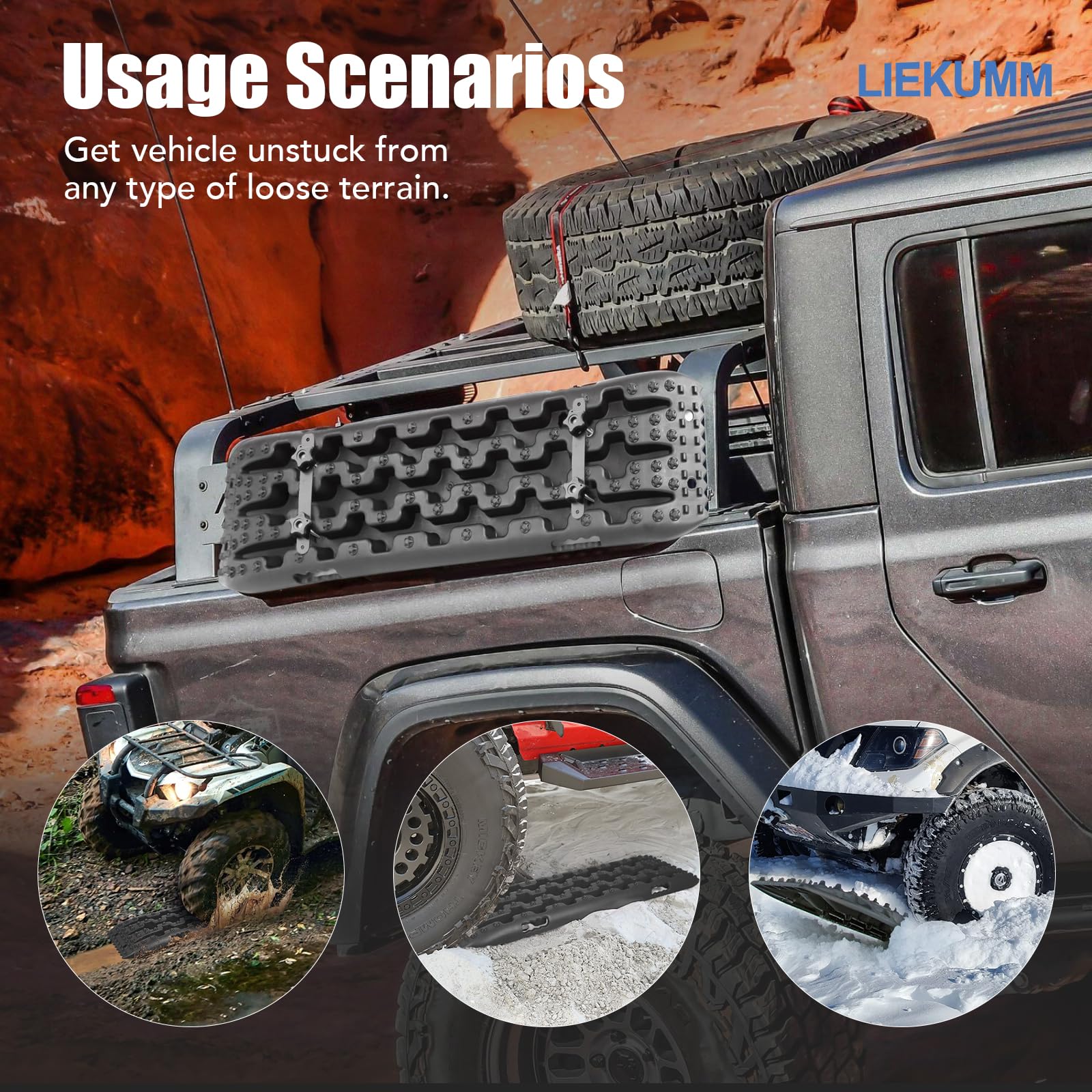 LIEKUMM 2PCS Traction Boards with Jack Lift Base, 104 cm Off-Road Traction Boards for Sand, Mud, Snow, 10 T Capacity Heavy Duty Recovery Tracks for Cars, Trucks, SUVs, Red