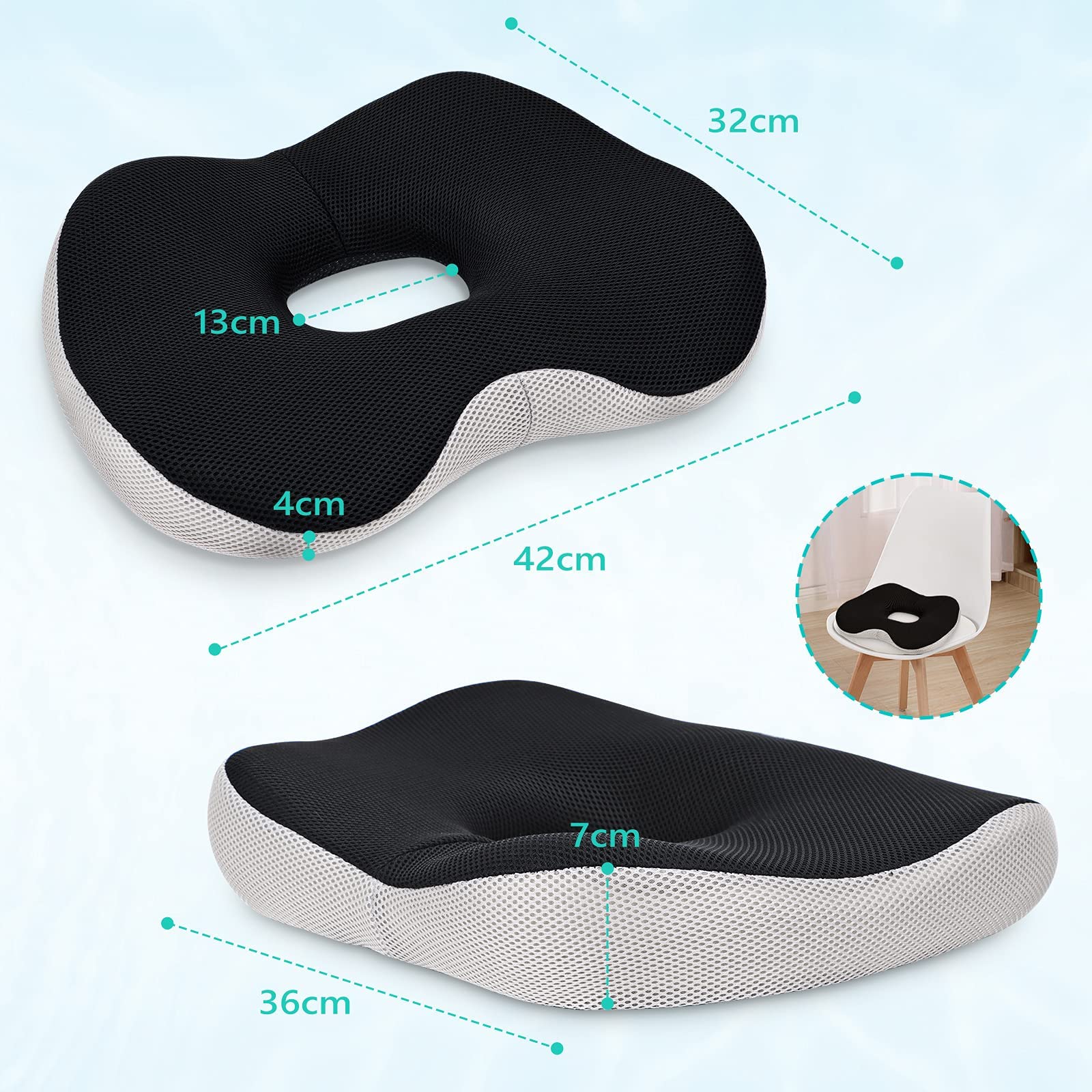 Feagar Donut Cushion for Office Chair, Memory Foam Seat Cushion for Haemorrhoid, Coccyx Pressure, Tailbone and Back Pain Relief - Orthopedic Ring Seat