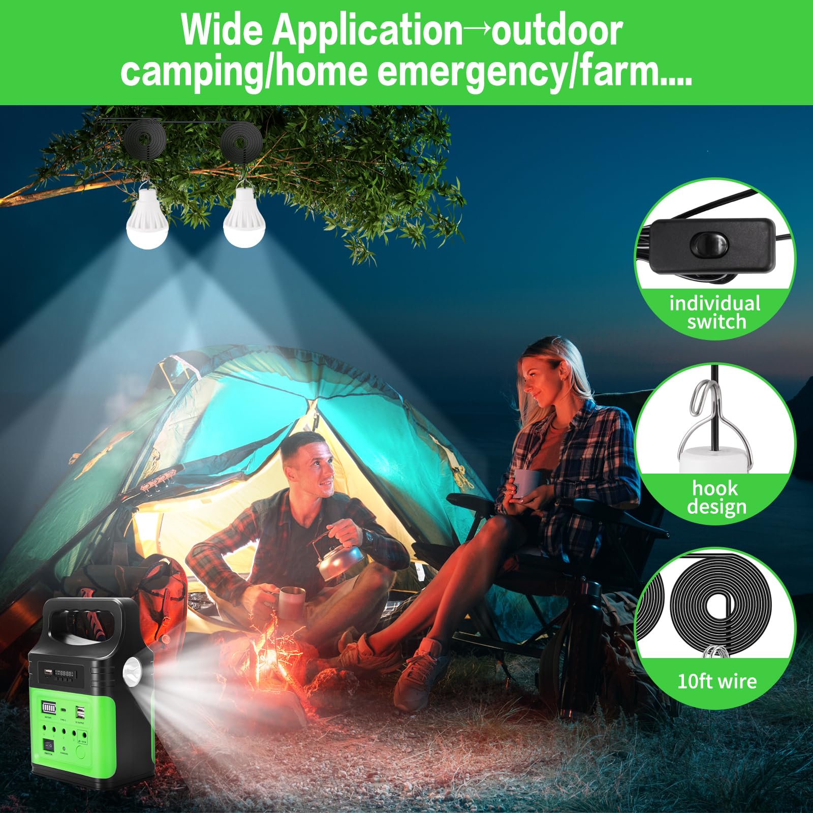Upgrade-Vclpower 20000mAh DC Power Bank Station with Solar Panels,12V/9V Output Fast Charging Portable Power Station for Home Emergency Outdoor Camping(Green)
