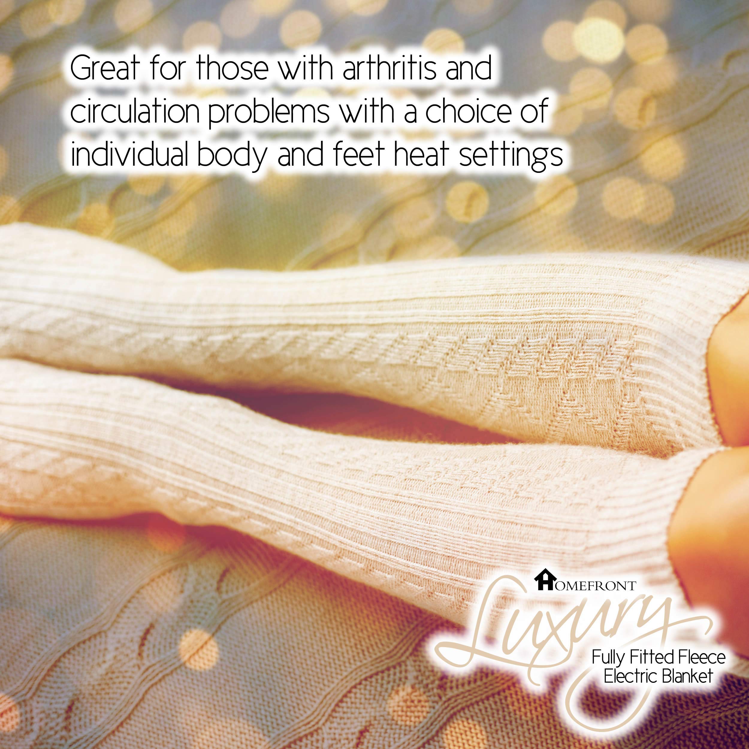 Homefront Electric Blanket Double Size Dual Control Premium Fleece Fully Fitted Heated Mattress Cover, Dual Control