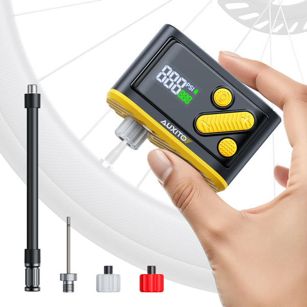 AUXITO Bike Pump,Mini Electric Bicycle Pump with Guage 20s Fast Inflate,120PSI Bike Tire Pump with Presta & Schrader Valve Adaptor, Bike Accessories for Road Mountain Bike, E-Bike, Motorcycle