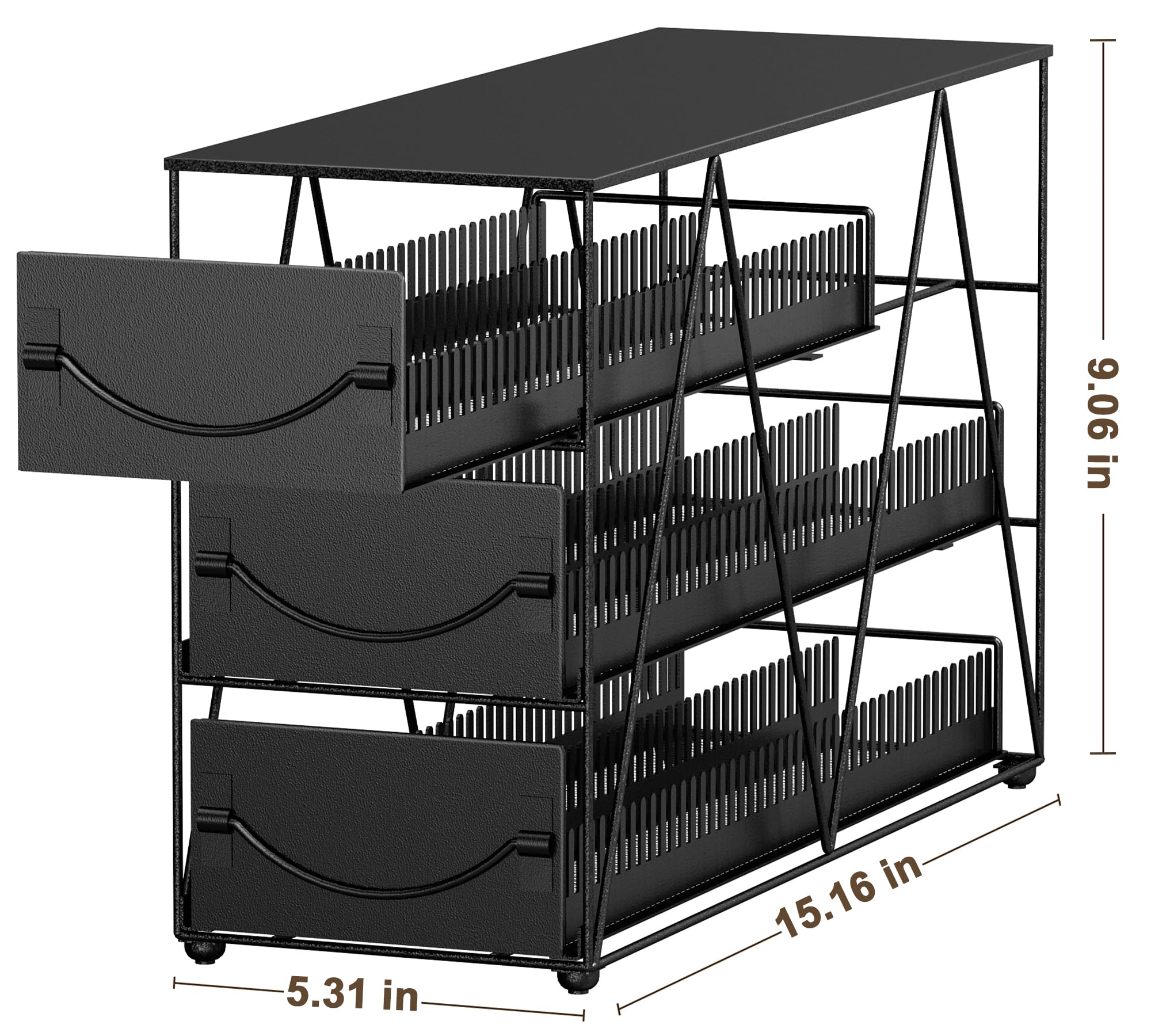 HFHOME Coffee Pod Holder Drawer for 90 Nespresso Vertuo Pods, 3 Tier Nespresso Pod Organizer, Metal Coffee Capsules Storage Stand with Sliding Drawers