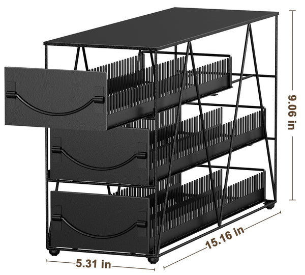 HFHOME Coffee Pod Holder Drawer for 90 Nespresso Vertuo Pods, 3 Tier Nespresso Pod Organizer, Metal Coffee Capsules Storage Stand with Sliding Drawers