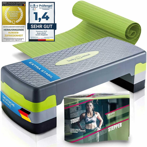 Body&Mind? Aerobic stepping board Elite 3-step stepper step bench with free non-slip mat & exclusive training e-book