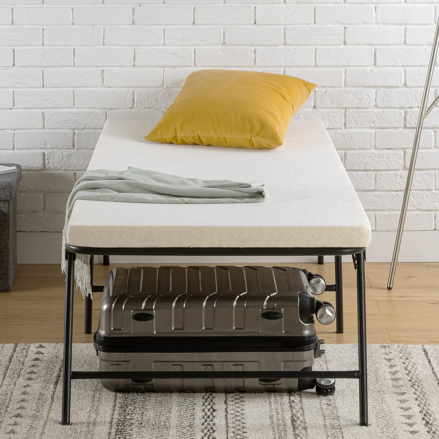 Zinus Single Folding Guest Bed frame with Foam Mattress 80x190 cm - 46 cm Height with Underbed storage - Metal Folding Guest Bed frame and Guest Mattress - Black