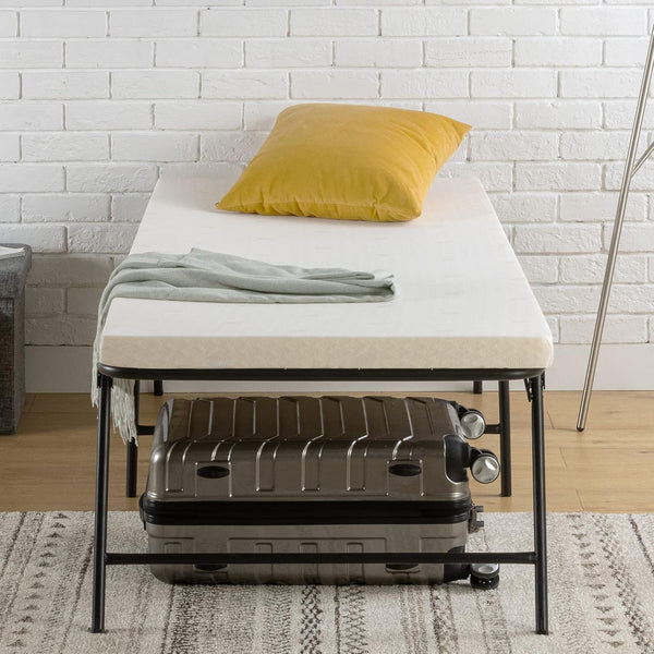 Zinus Single Folding Guest Bed frame with Foam Mattress 80x190 cm - 46 cm Height with Underbed storage - Metal Folding Guest Bed frame and Guest Mattress - Black