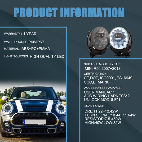 VLAND LED Tail Light Compatible with BMW Mini Cooper F55 F56 F57 2014-2021, Rear Lights with Sequential Turn Signal, Electroplated housing, Red