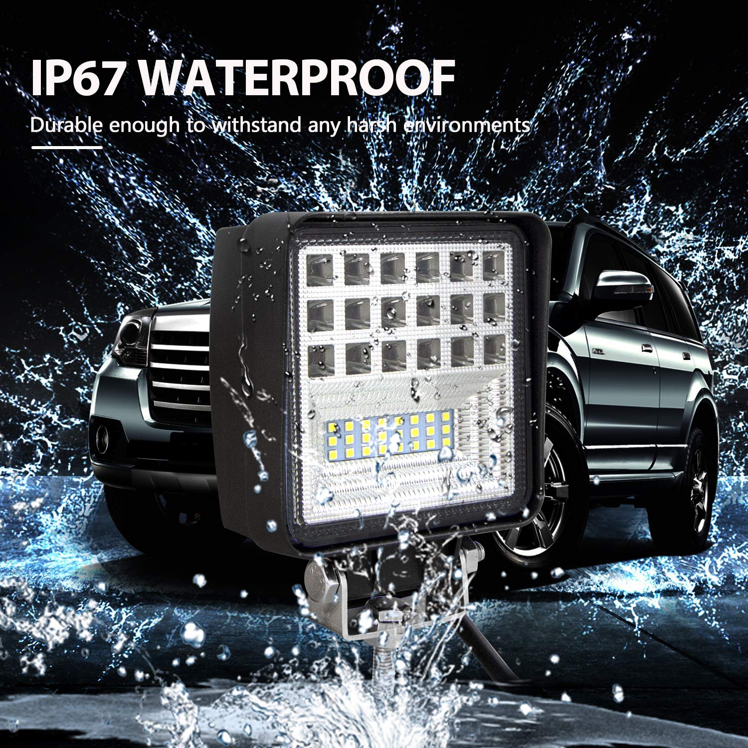 RIGIDON 2 Pcs Square Led Work Light, 4 inch 48W Spot Beam, 12V 24V Driving Lights Lamp for Car Off road Boat Truck 4x4 SUV ATV Tractors Excavator, 6000K White, Fog Lamp