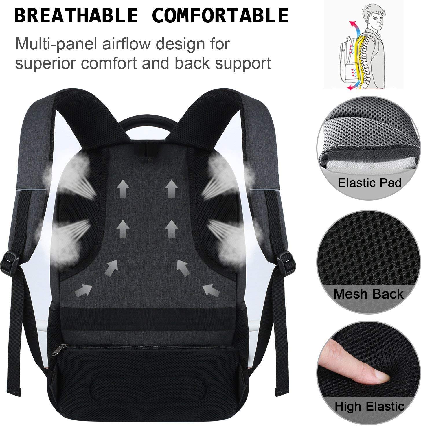 KASIBON Laptop Backpack with USB Charging&Headphone Port,Anti-Theft Business Laptop Backpack with Breathable Padded Shoulder Strap, Water Resistant Computer Rucksack