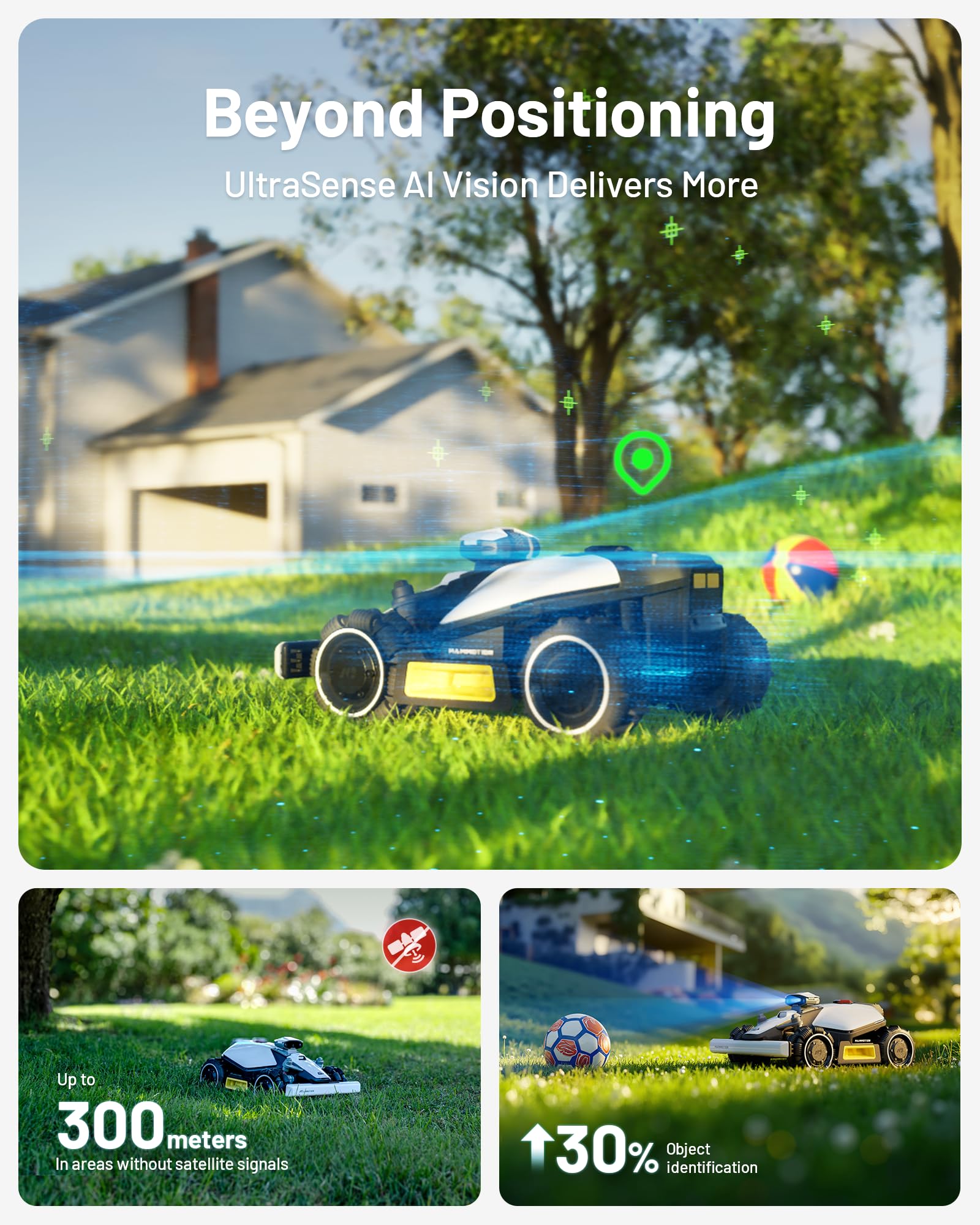 MAMMOTION LUBA mini AWD 800 Robot Lawn Mower without Boundary, Recommended 800 m², Max. 1000 m², Auto Mapping UltraSense AI Vision, 80% Gradient, 20-65 mm Cutting Height