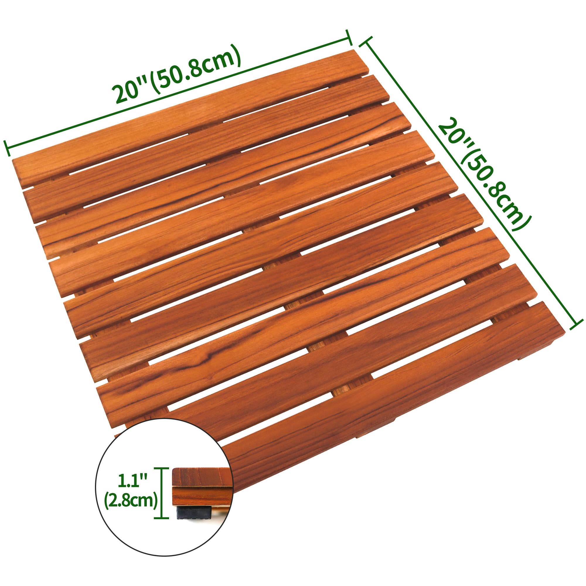 VaeFae Teak Shower Mat, Non-Slip Bath Mat, Luxury Spa Mat, Wooden Mat for Bathtub, 50.8 x 50.8 cm