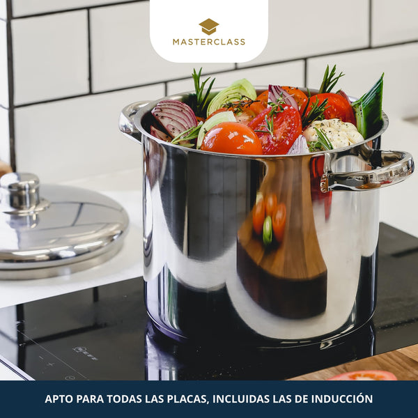 MasterClass Stock Pot With Lid 8.5L/24cm, Induction-Safe, Stainless Steel, Silver