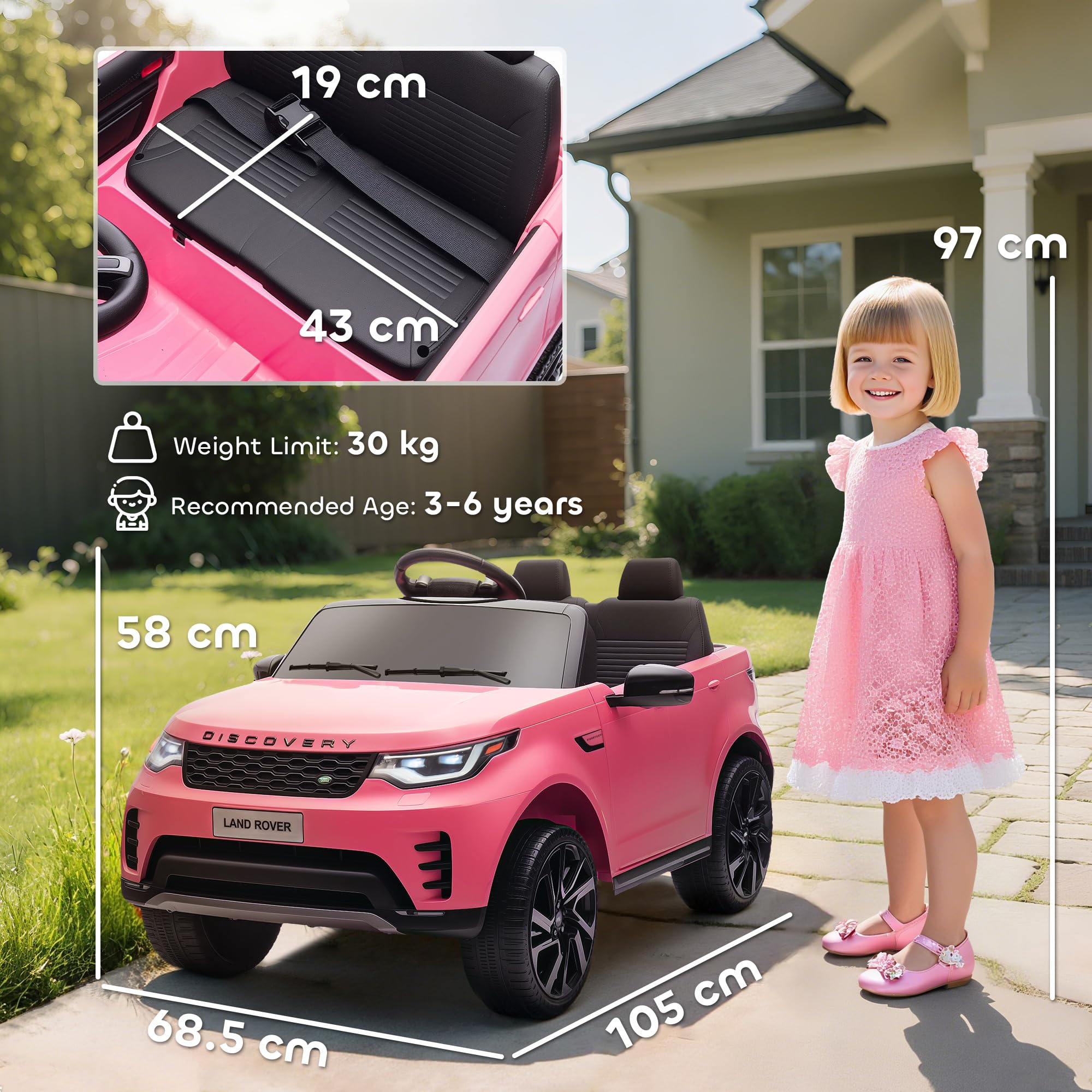 AIYAPLAY Land Rover Discovery Licensed 12V Electric Car for Kids, Ride on SUV with Remote Control, 4 Wheel Suspension System, Slow Start, LED Lights, Music, for 3-6 Years Old, Khaki