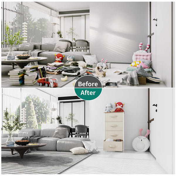 YITAHOME Chest of Drawer with 4 Drawers for Bedroom Fabric Dresser Storage Drawers With Handles Metal Frame for Living Room, Hallway,Cream White