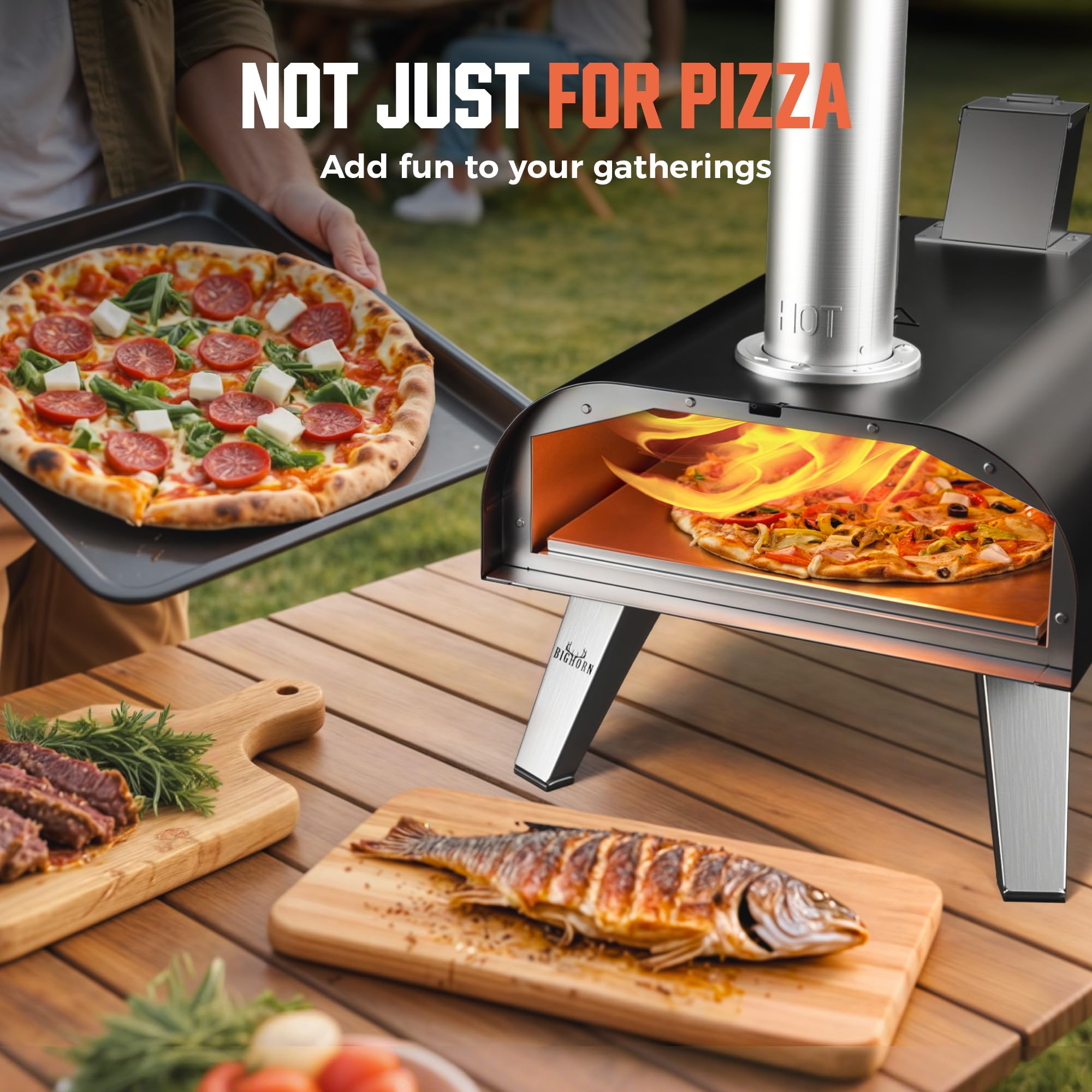BIG HORN OUTDOORS Pizza Ovens Wood Pellet 12” Pizza Oven Cooking Pizza Maker Portable Pizza Grill (Black)
