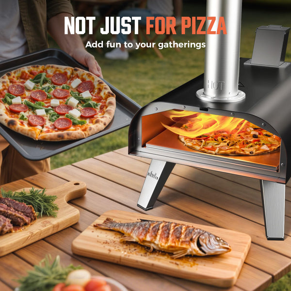 BIG HORN OUTDOORS Pizza Ovens Wood Pellet 12” Pizza Oven Cooking Pizza Maker Portable Pizza Grill (Black)
