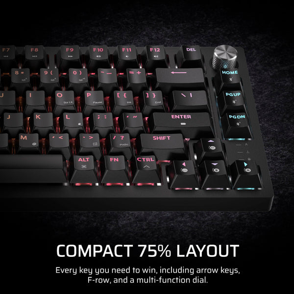 Corsair K65 PLUS WIRELESS 75% RGB Hot-Swappable Mechanical Gaming Keyboard – Pre-Lubricated MLX Fusion Tactile Switches – Dual-Layer Sound Dampening – PBT Keycaps – QWERTY UK – Black
